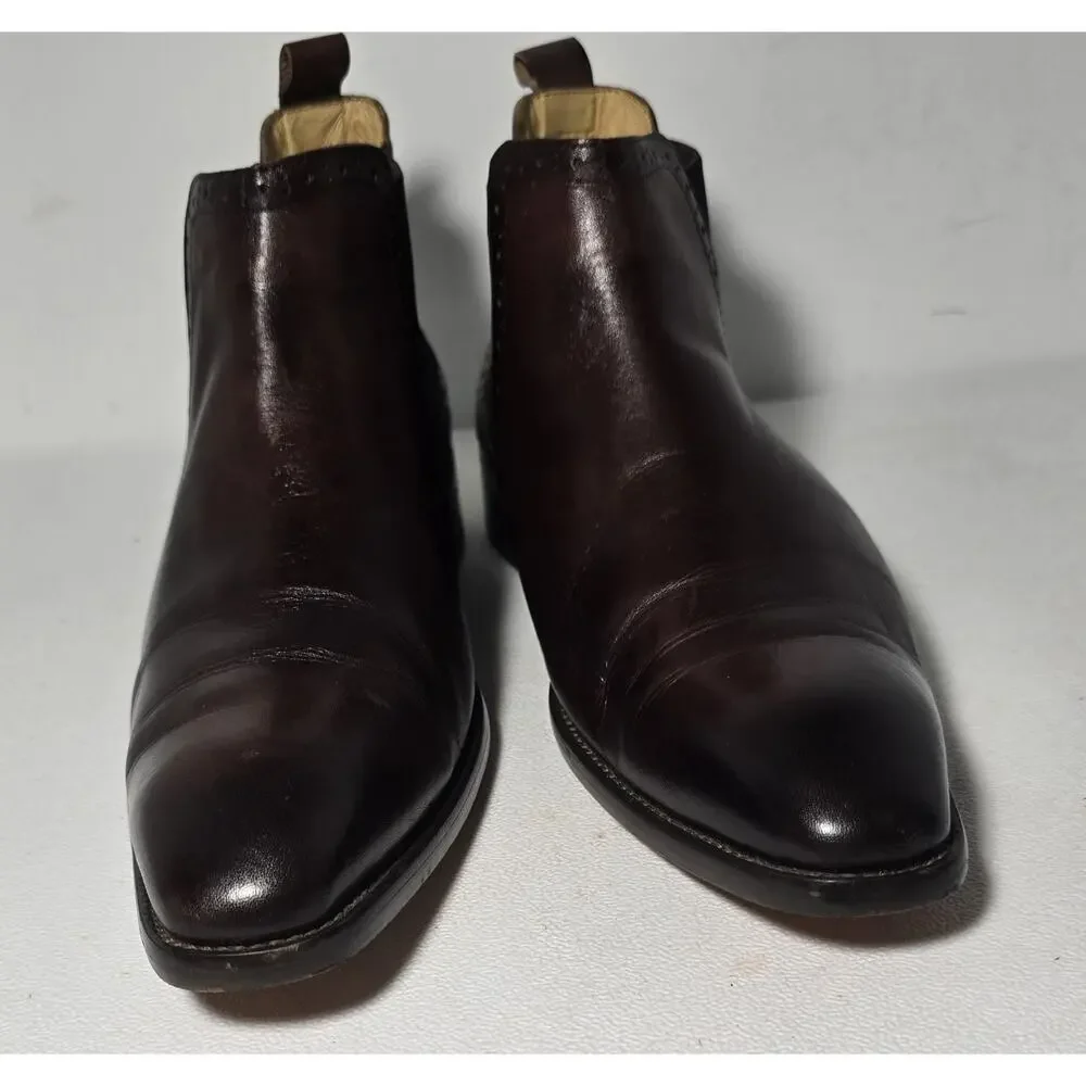 Maison Forte Chestnut Leather Chukka Style Boots Side Elastic Gore Size 9